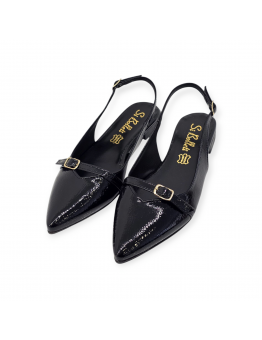 Γυναικείες Slingback Μπαλαρίνες Δέρμα Λουστρίνι Μαύρες