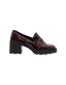 Ψηλοτάκουνα Loafers Λουστρίνι Κροκό Μπορντό 