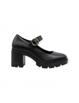 Ψηλοτάκουνα Loafers Με Λουράκι Μαύρα 